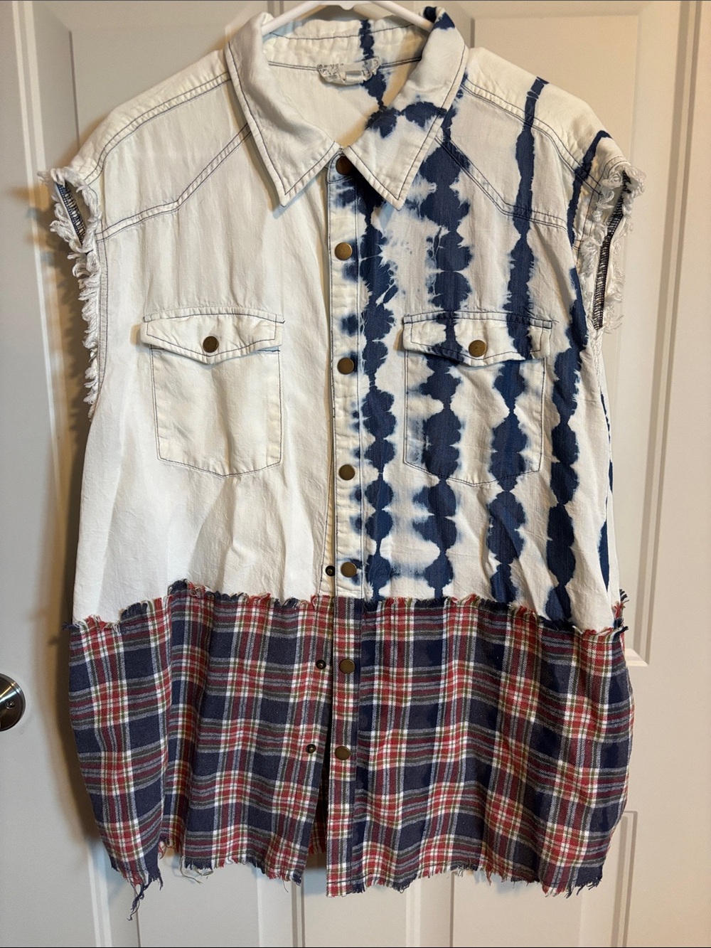 Oli & Hali White and Navy Tie-Dye Button-Up